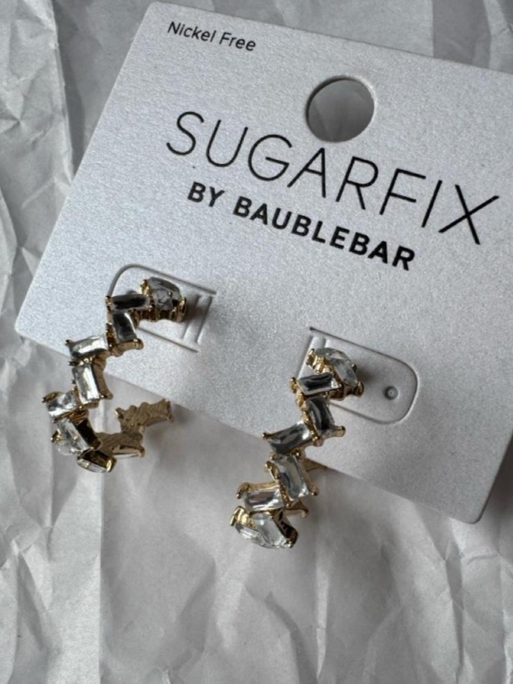 BaubleBar Gold Hoop Earrings with Clear Crystals
